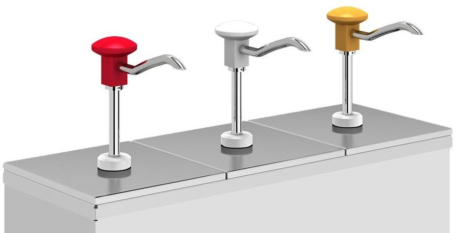 Dozator triplu, din inox, cu pompa, ptr ketchup/mustar/maioneza 9 lt - 2