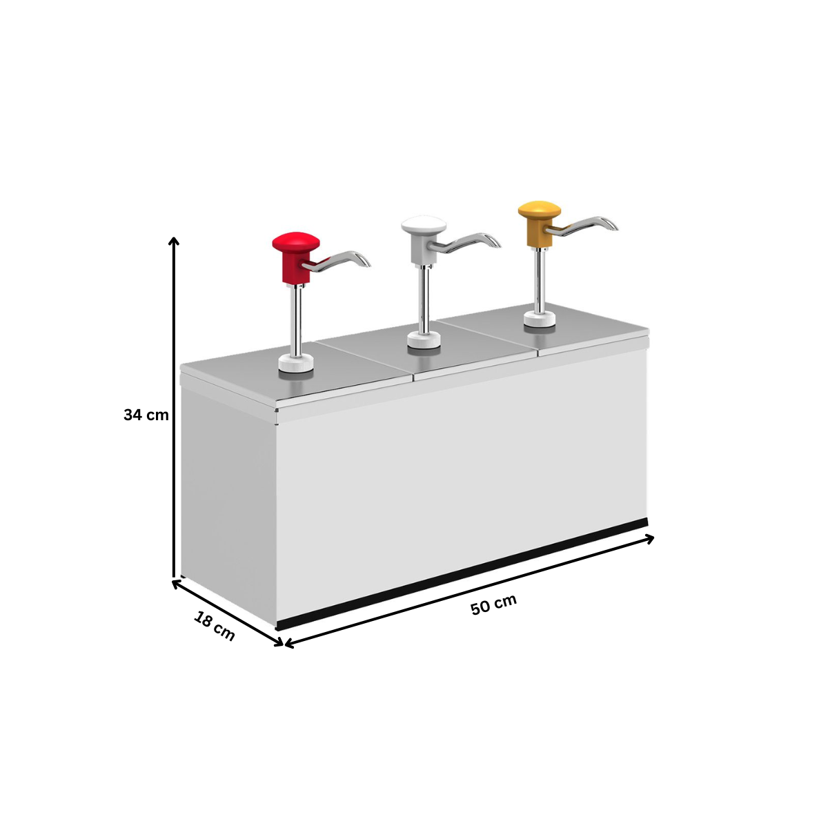Dozator triplu, din inox, cu pompa, ptr ketchup/mustar/maioneza 9 lt - 3