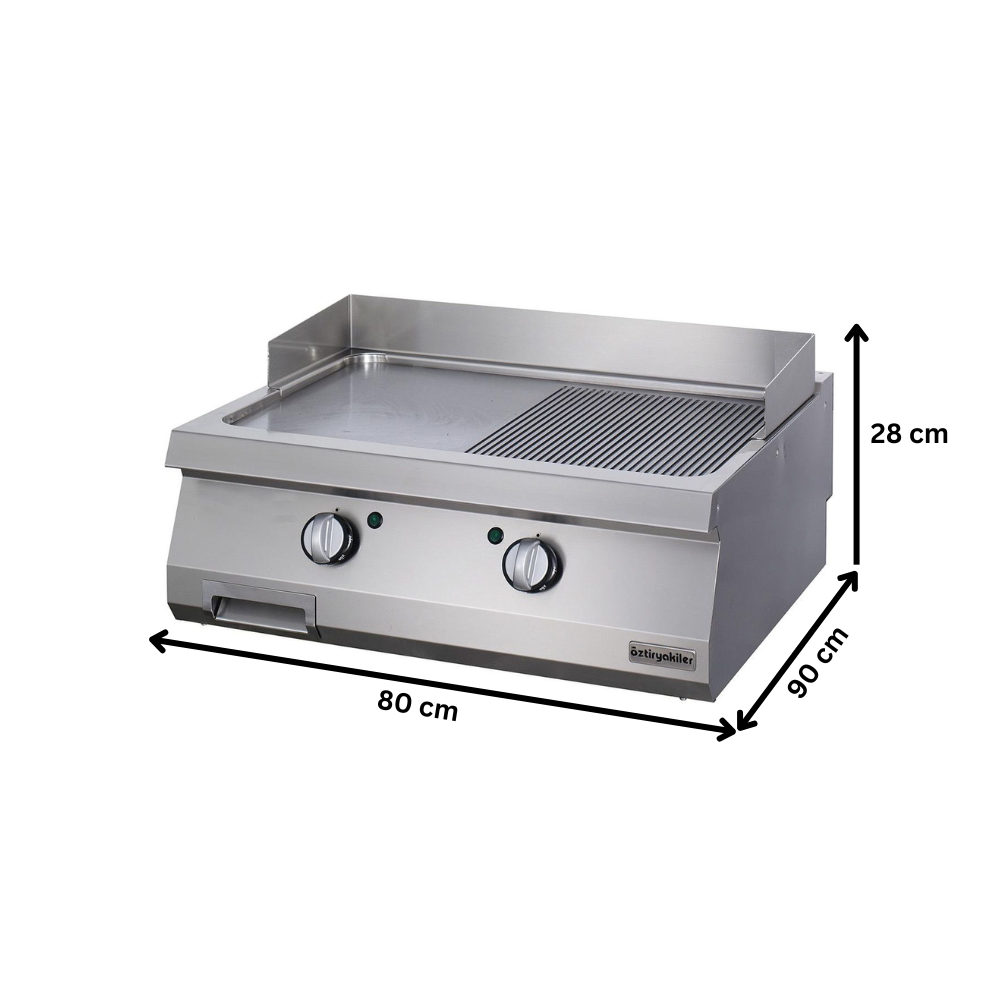 Grill electric profesional OZTI, inox, cu suprafata neteda si striata cromata, 80*90*28 cm - 1