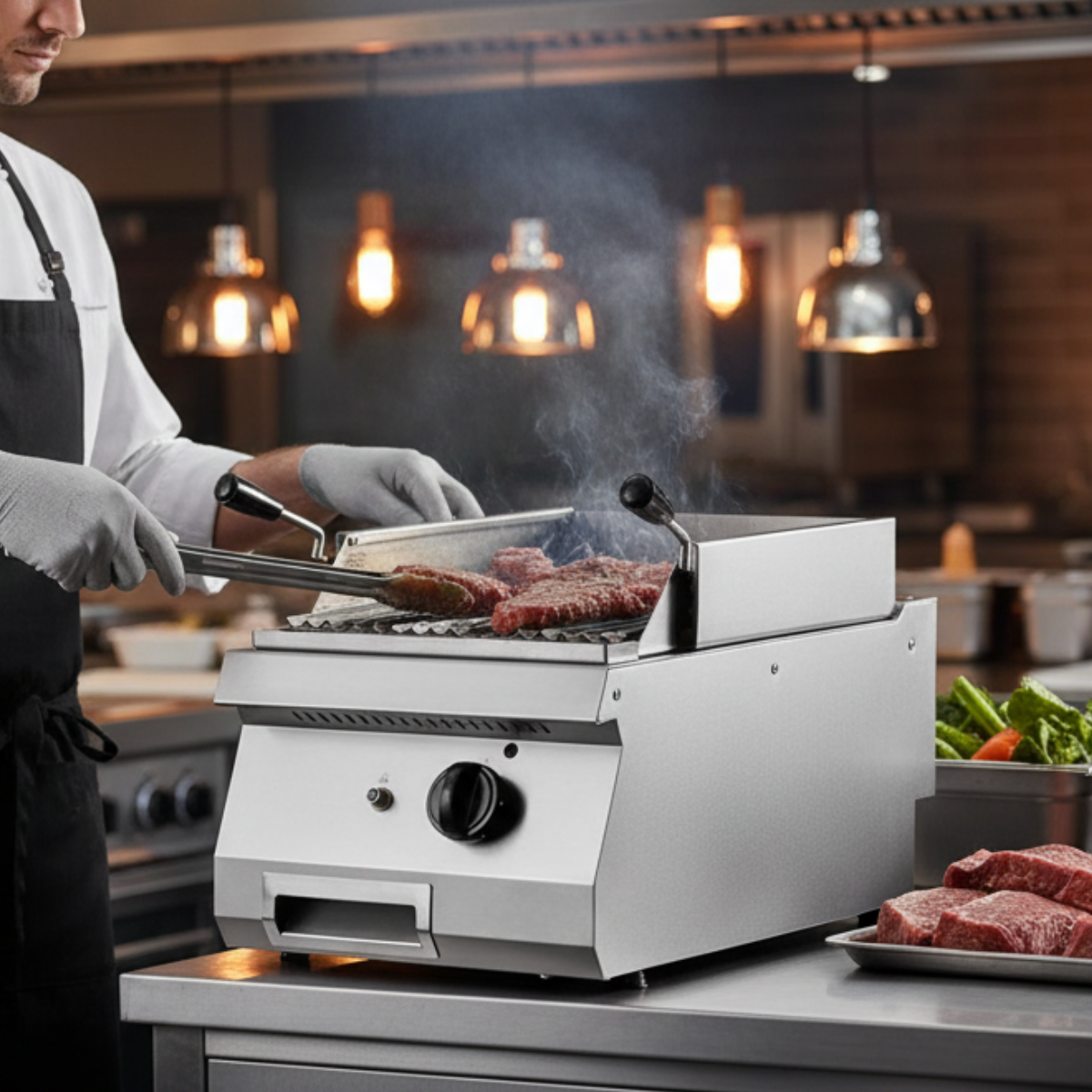 Grill pe gaz profesional OZTI, inox, cu roca vulcanica, 40*90*28 cm - 2