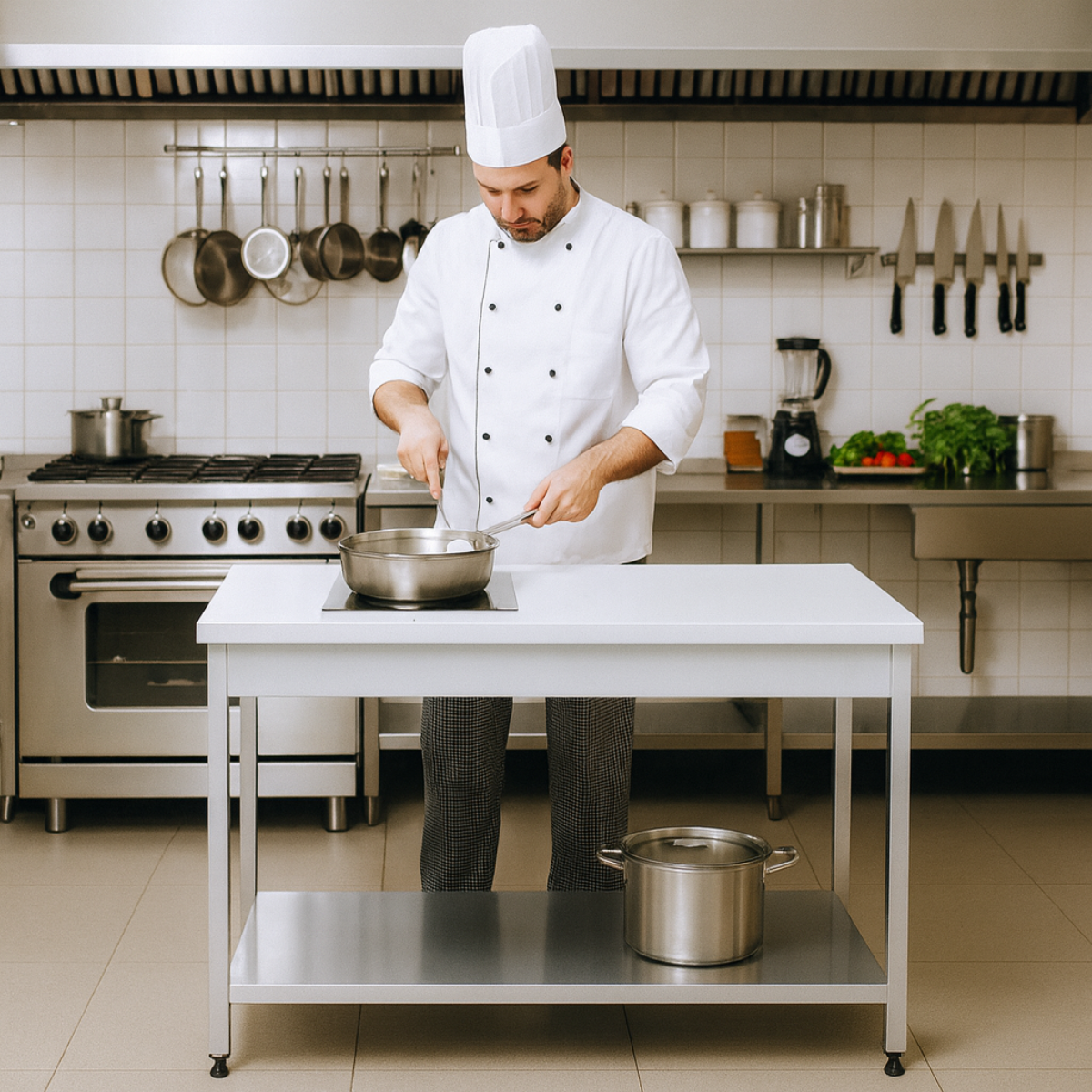 Masa de lucru inox cu blat din polietilena si polita inferioara 200*80*85 - 6