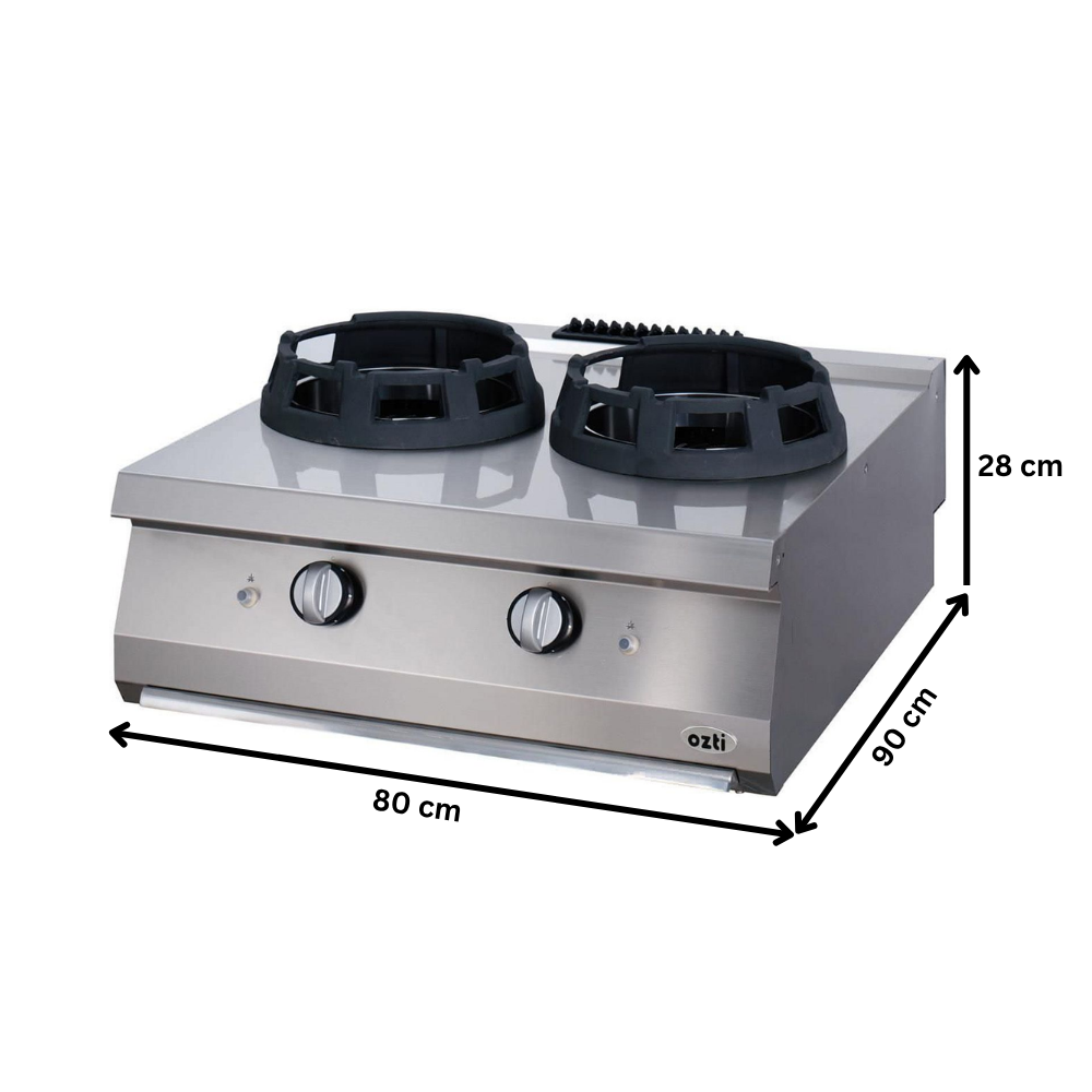Masina de gatit pe gaz OZTI, inox, cu 2 arzatoare tip wok, 80*90*28 cm - 3