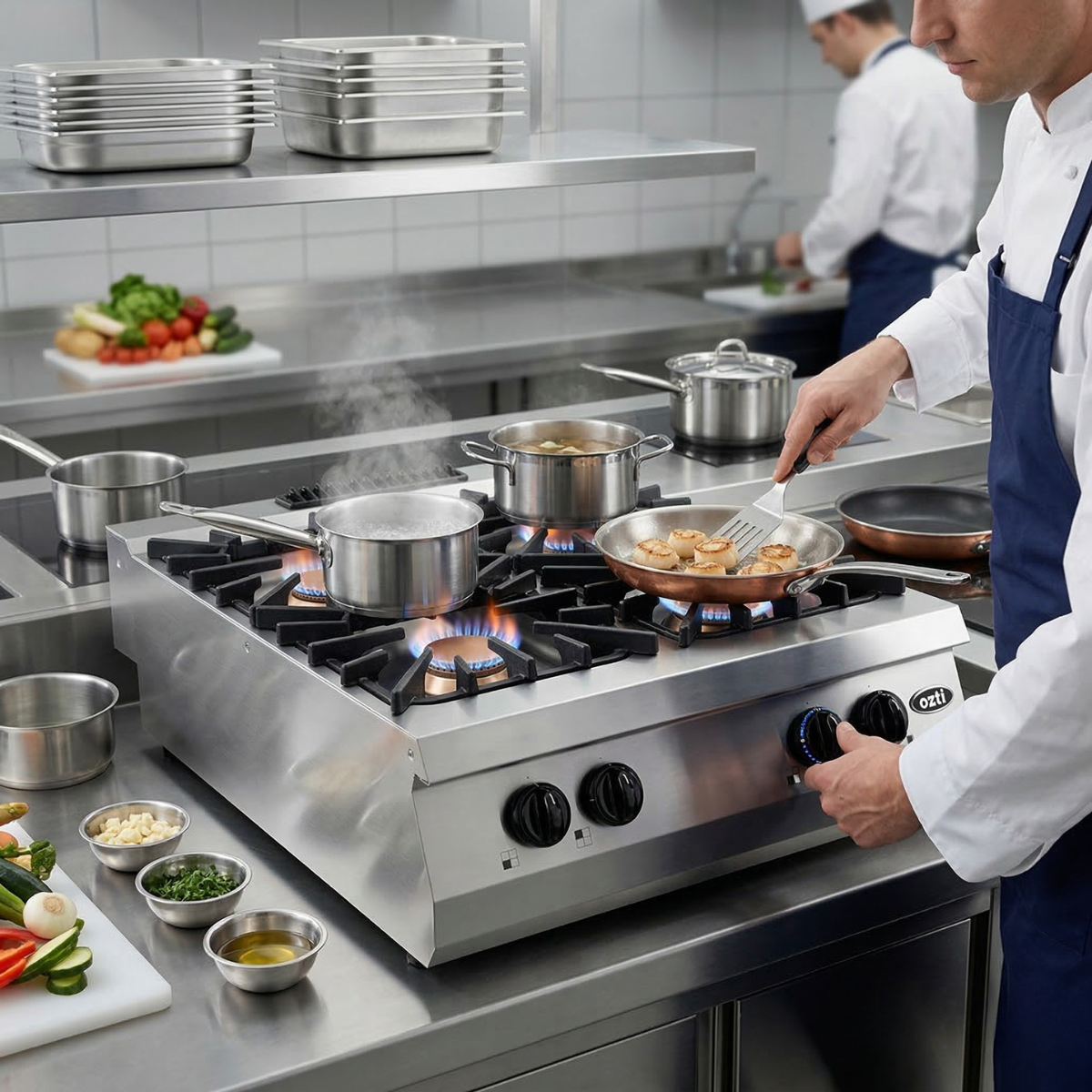Masina de gatit pe gaz OZTI, inox, cu 4 arzatoare, 80*90*28 cm - 4