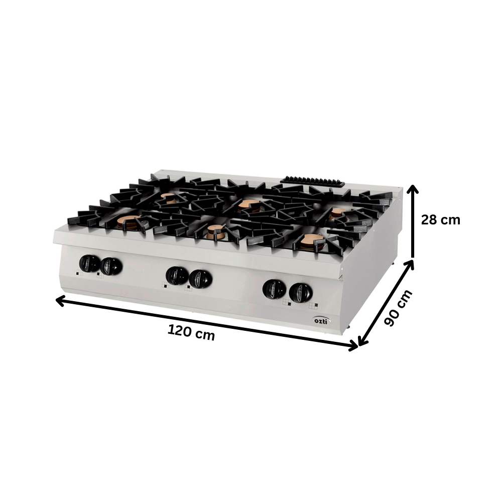 Masina de gatit pe gaz OZTI, inox, cu 6 arzatoare, 120*90*28 cm - 3