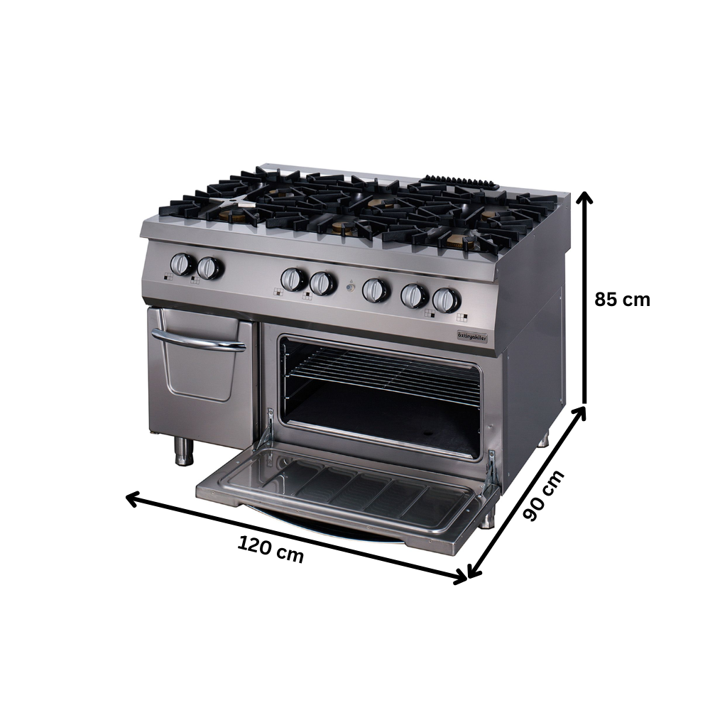 Masina de gatit pe gaz OZTI, inox, cu 6 arzatoare si cuptor electric, 120*90*85 cm - 3