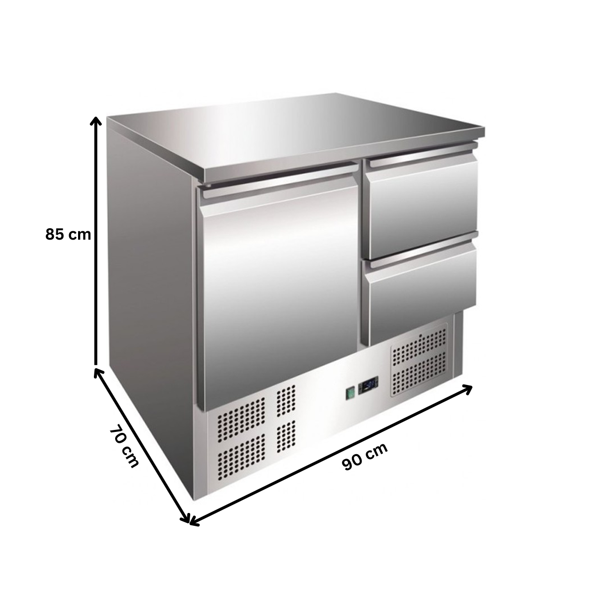 Masa rece, profesionala, inox, 1 usa, 2 sertare, 240 lt, 90*70*85 cm - 1