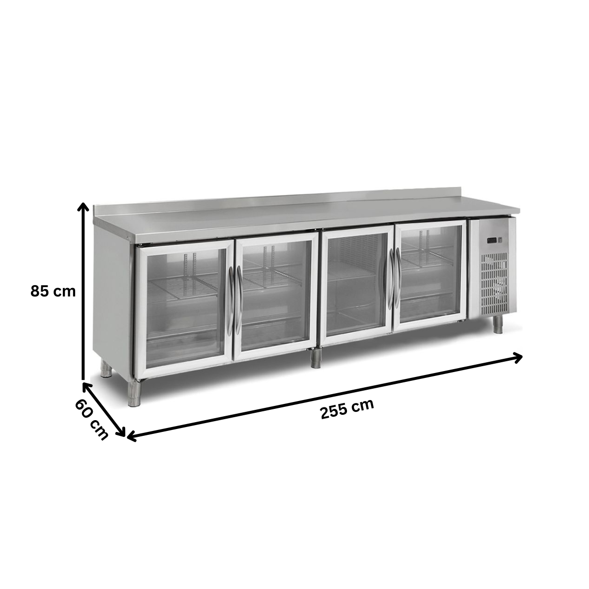 Masa rece, profesionala, inox, 4 usi vitrate, 255*60*85 cm - 2
