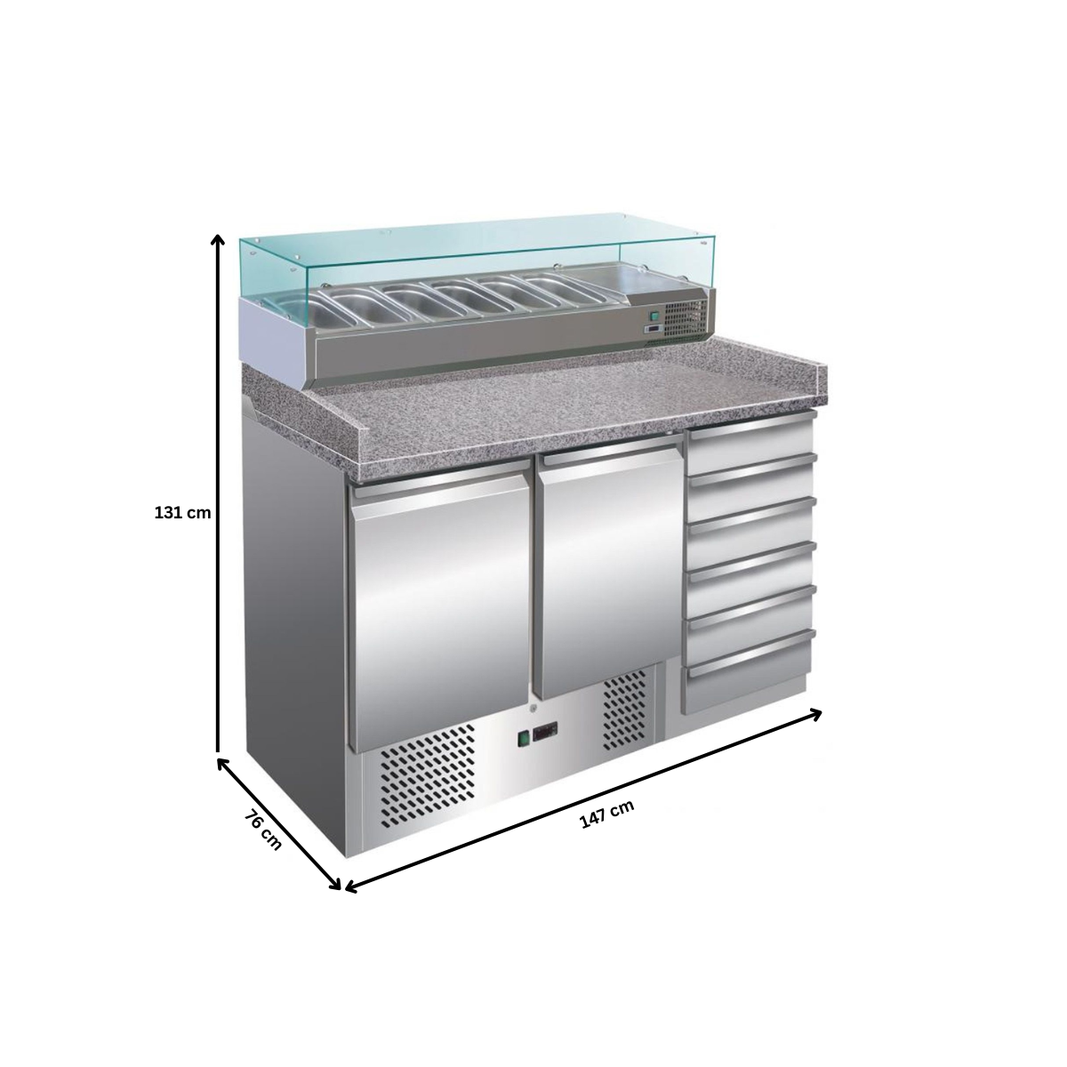 Masa pizza combi, profesionala, inox, 6 sertare, 6 cuve, 257 lt, 142*70*143 cm - 5