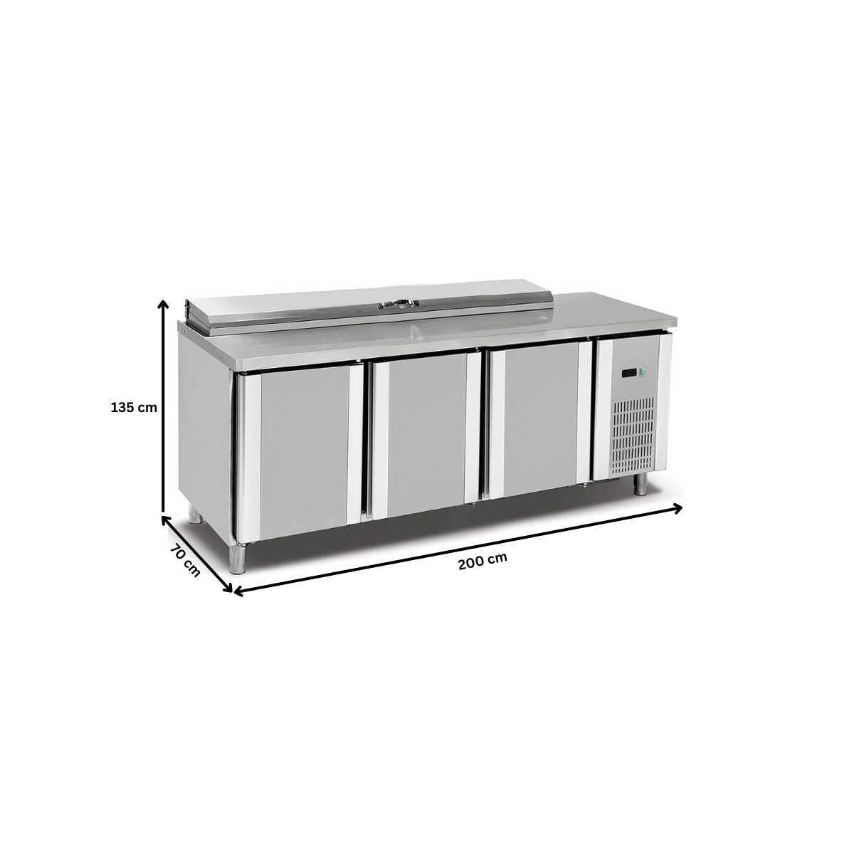 Masa preparare pizza, profesionala, inox, 8 cuve, 500 lt, 200*70*85/105 cm - 2