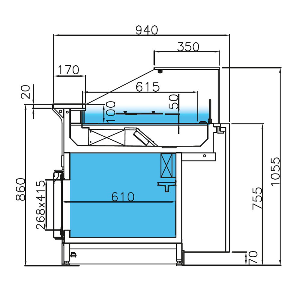 Vitrina frigorifica Jordao, cu spatiu de depozitare Lucis, geam drept, ventilata, 1,75 m - 2
