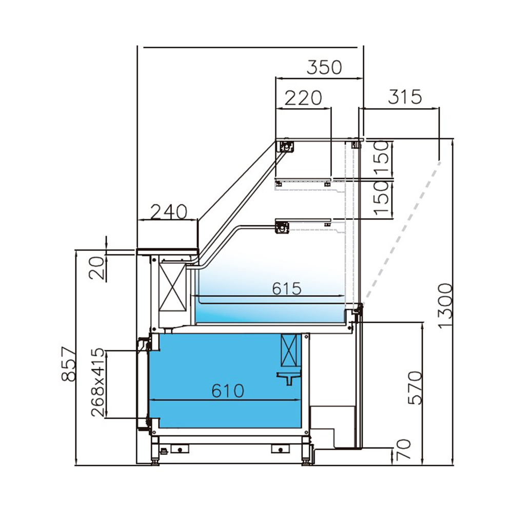 Vitrina frigorifica Jordao, pentru prajituri, cu depozit frigorific, geam drept, statica, 1.30 m Simply - 2