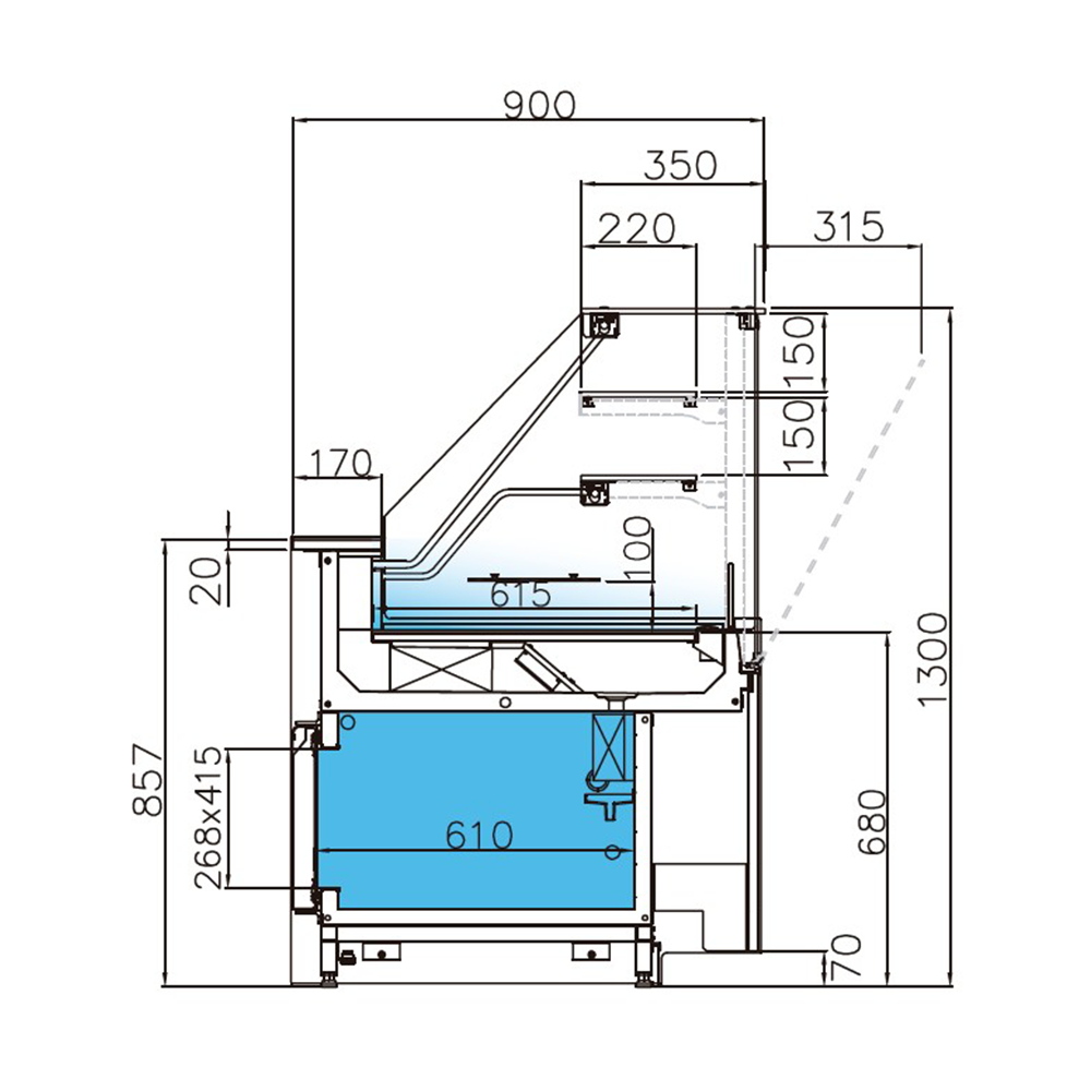 Vitrina frigorifica Jordao, pentru prajituri, cu depozit frigorific, geam drept, ventilata, 1.30 m Simply - 2