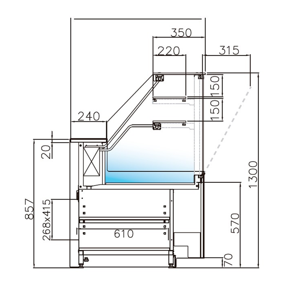Vitrina frigorifica Jordao, pentru prajituri, geam drept, statica, 2 m Simply - 2