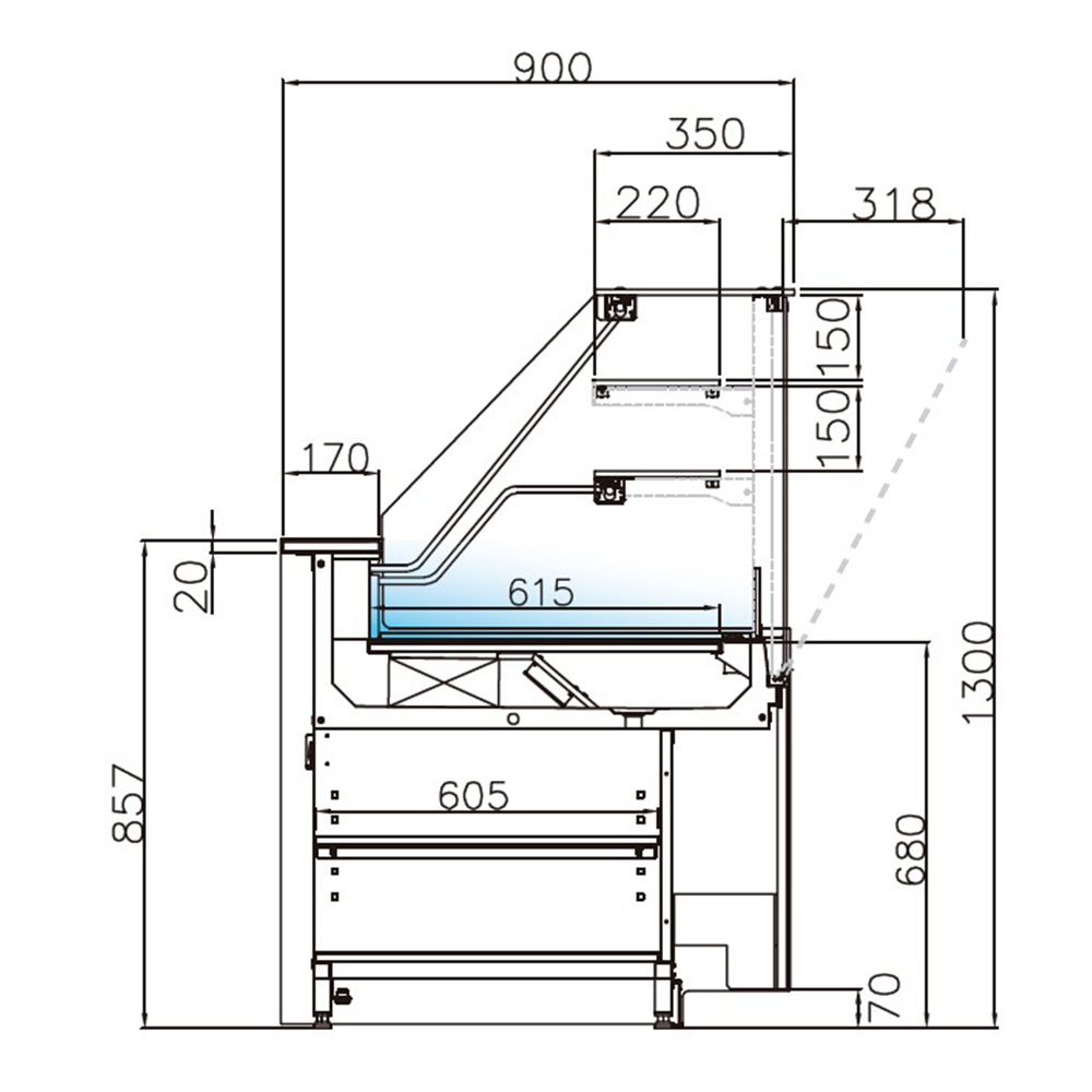 Vitrina frigorifica Jordao, pentru prajituri, geam drept, ventilata, 2.50 m Simply - 2