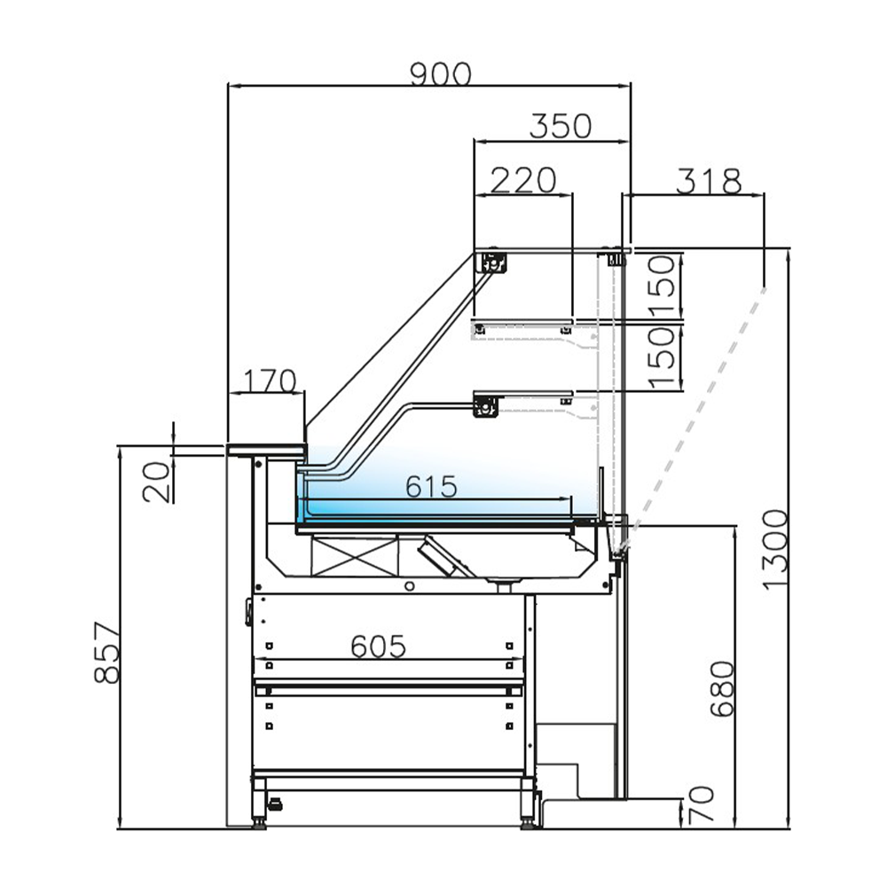 Vitrina frigorifica, pentru prajituri, coltar interior, 45 grade JORDAO  Twist, geam drept, ventilata - 2