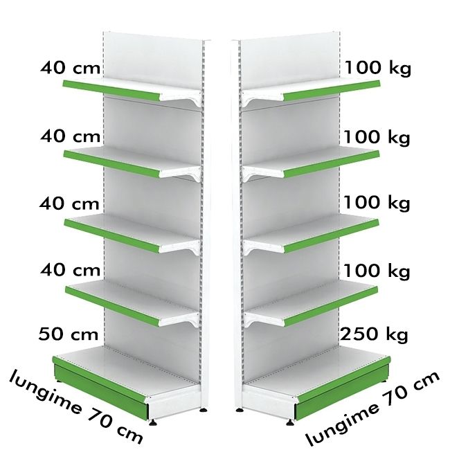 Raft metalic de perete 70*220 baza 50 cm si 4 polite de 40 cm - 1