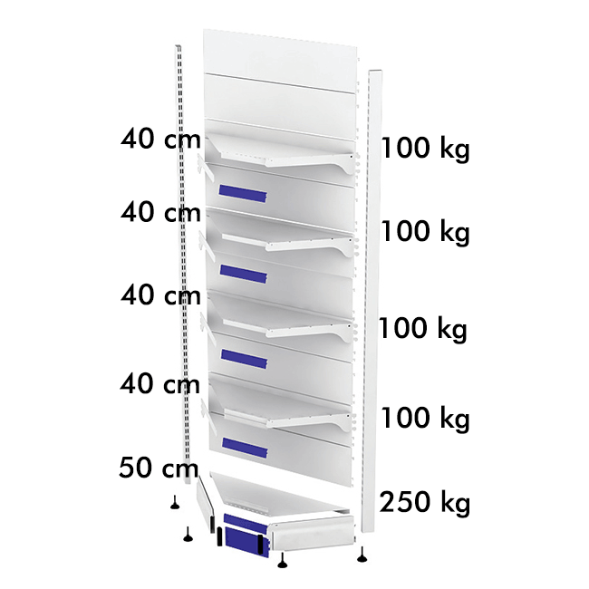 Raft metalic de perete coltar interior H220 baza 50 cm si 4 polite de 40 cm - 1