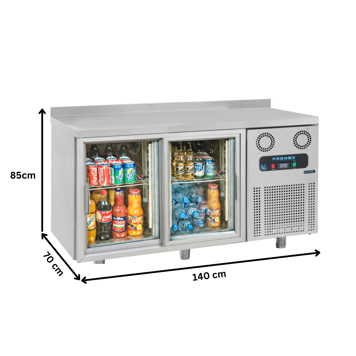 Masa rece FRENOX, profesionala, Eficienta Energetica, inox, 2 usi glisante din sticla, 281 lt, 140*70*85 cm - 3