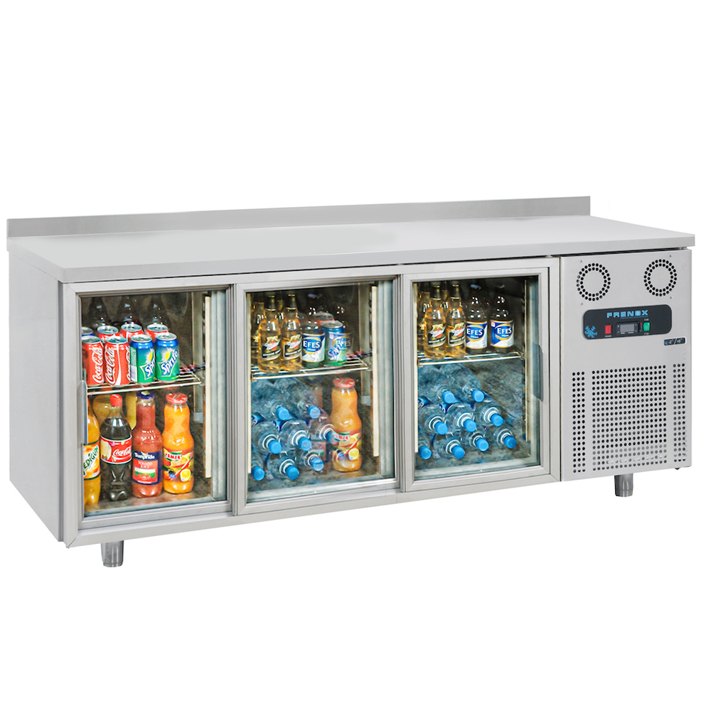 Masa rece FRENOX, profesionala, Eficienta Energetica, inox, 3 usi glisante din sticla, 474 lt, 187*70*85 cm - 0