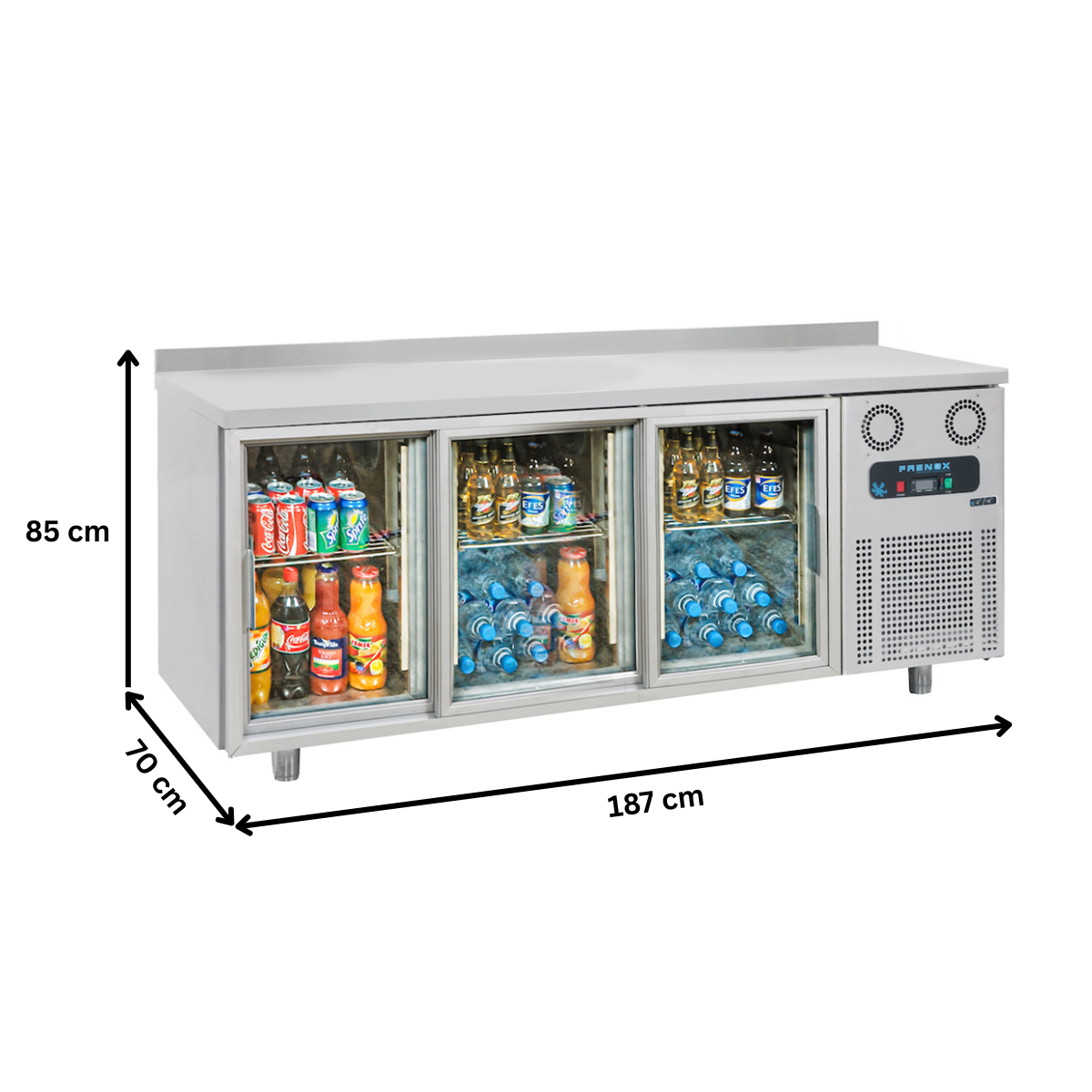 Masa rece FRENOX, profesionala, Eficienta Energetica, inox, 3 usi glisante din sticla, 474 lt, 187*70*85 cm - 3