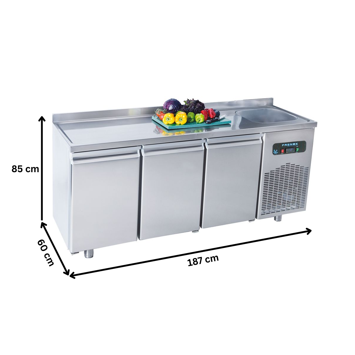 Masa rece FRENOX, profesionala, inox, 3 usi si chiuveta, 400 lt, 187*60*85 cm - 4