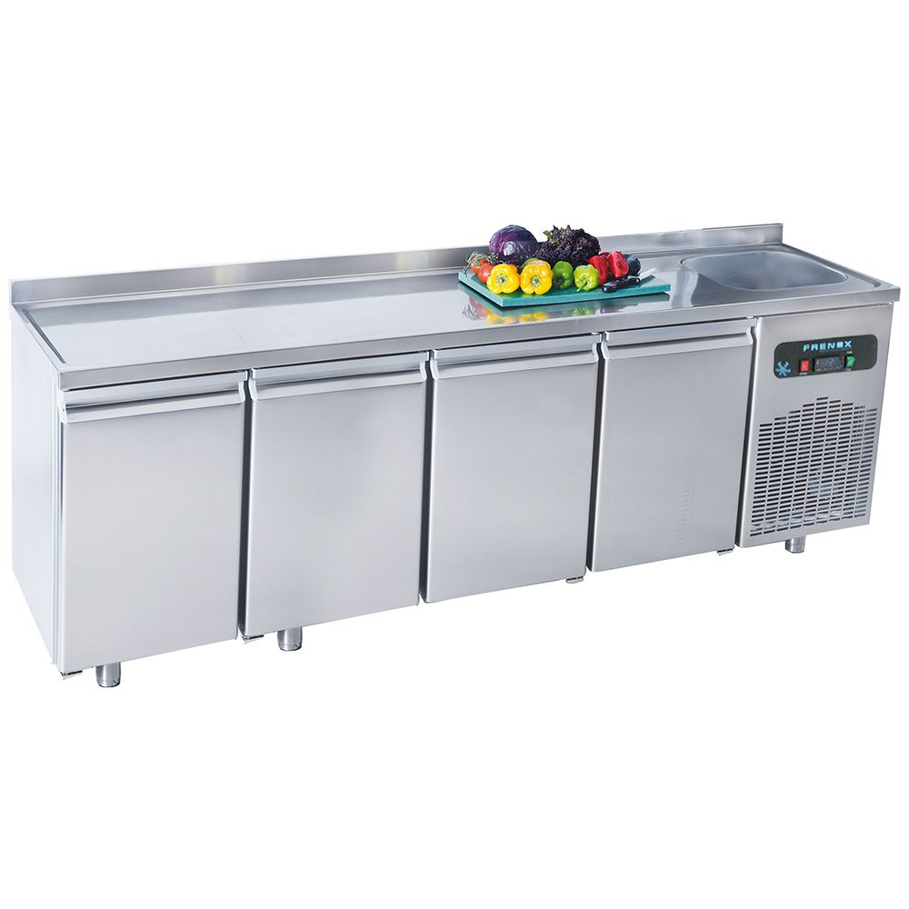 Masa rece Frenox, profesionala, inox, 4 usi si chiuveta, 632 lt, 233*70*85 cm - 0