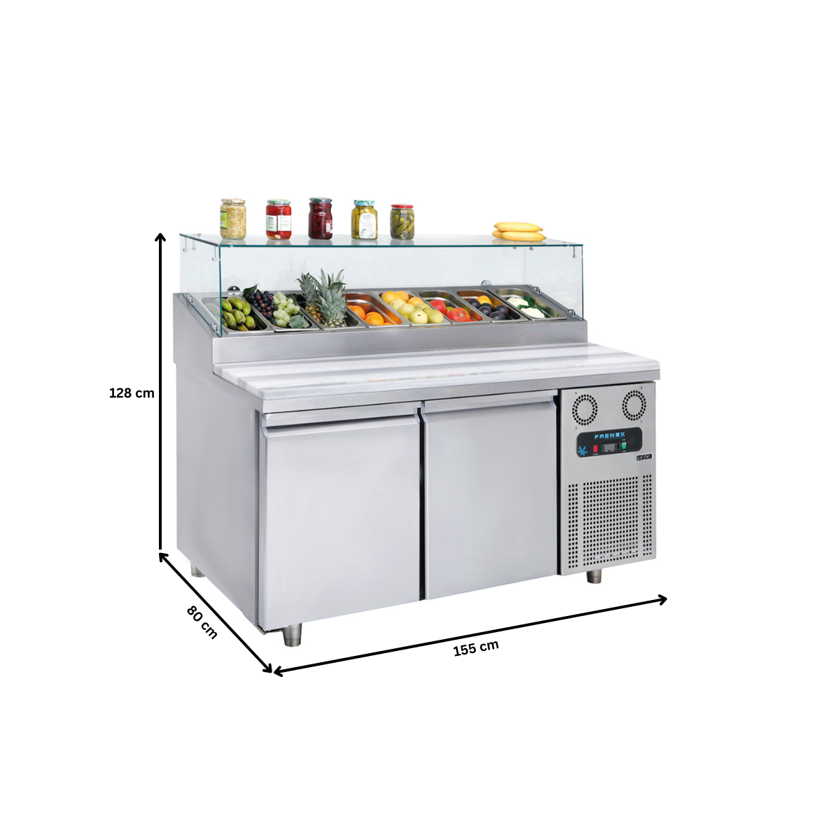 Masa rece preparare pizza FRENOX, profesionala, inox, 2 usi si 8 cuve, 380 lt, 155*80*128 cm - 4
