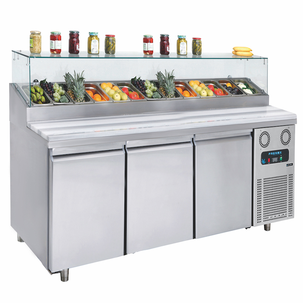 Masa rece preparare pizza FRENOX, profesionala, inox, 3 usi si 13 cuve, 615 lt, 210*80*128 cm - 0