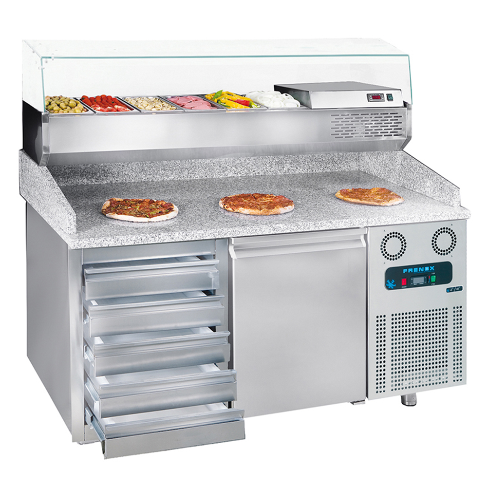 Masa rece preparare pizza FRENOX, profesionala, inox, 2 usi si 5 sertare, 615 lt, 210*80*108 cm - 1