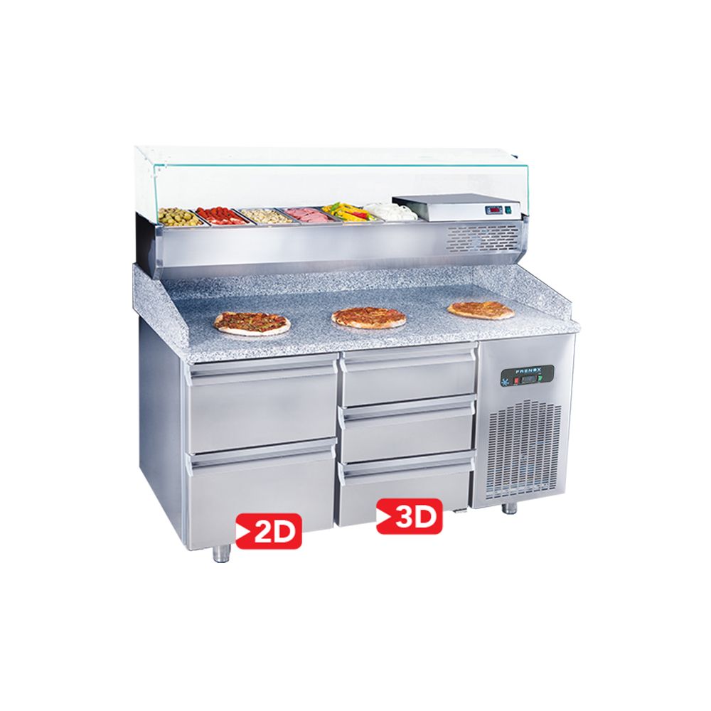 Masa rece preparare pizza FRENOX, profesionala, inox, 2 usi si 5 sertare, 615 lt, 210*80*108 cm - 2