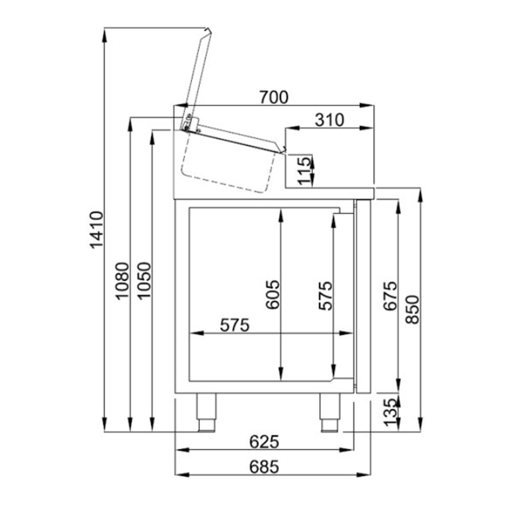 Masa rece preparare pizza FRENOX, profesional, inox, 2 usi si 7 cuve, 140*80*109 cm - 2
