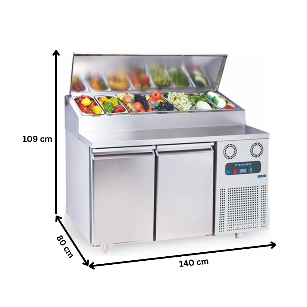 Masa rece preparare pizza FRENOX, profesional, inox, 2 usi si 7 cuve, 140*80*109 cm - 6