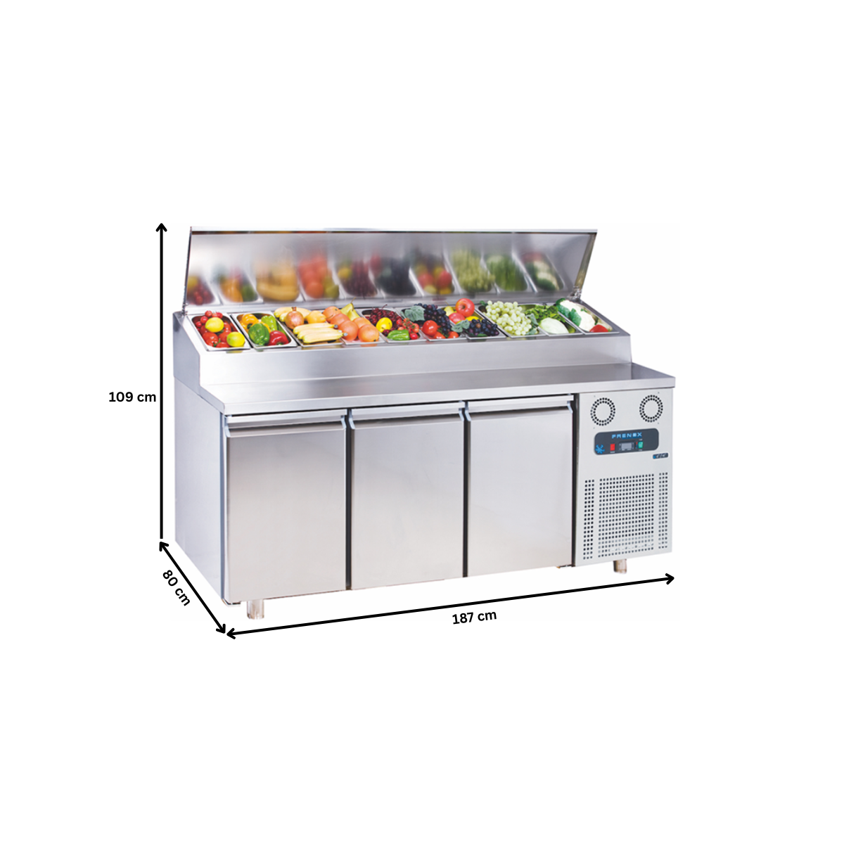 Masa rece preparare pizza FRENOX, profesionala, inox, 3 usi si 10 cuve, 187*80*109 cm - 5