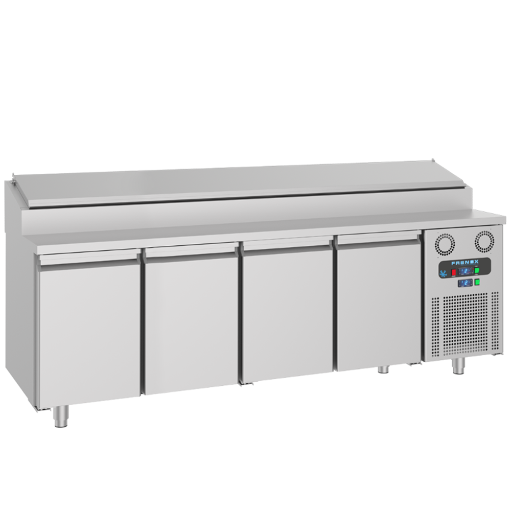 Masa rece preparare pizza FRENOX, profesionala, inox, 4 usi si 12 cuve, 233*70*109 cm - 0