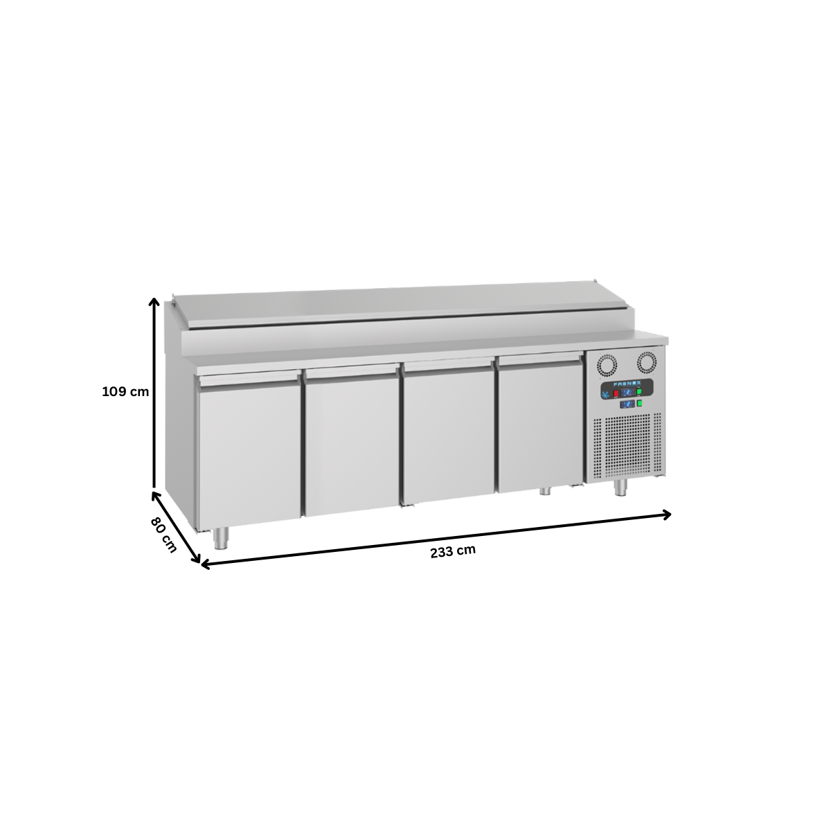 Masa rece preparare pizza FRENOX, profesionala, inox, 4 usi si 12 cuve, 233*80*109 cm - 6