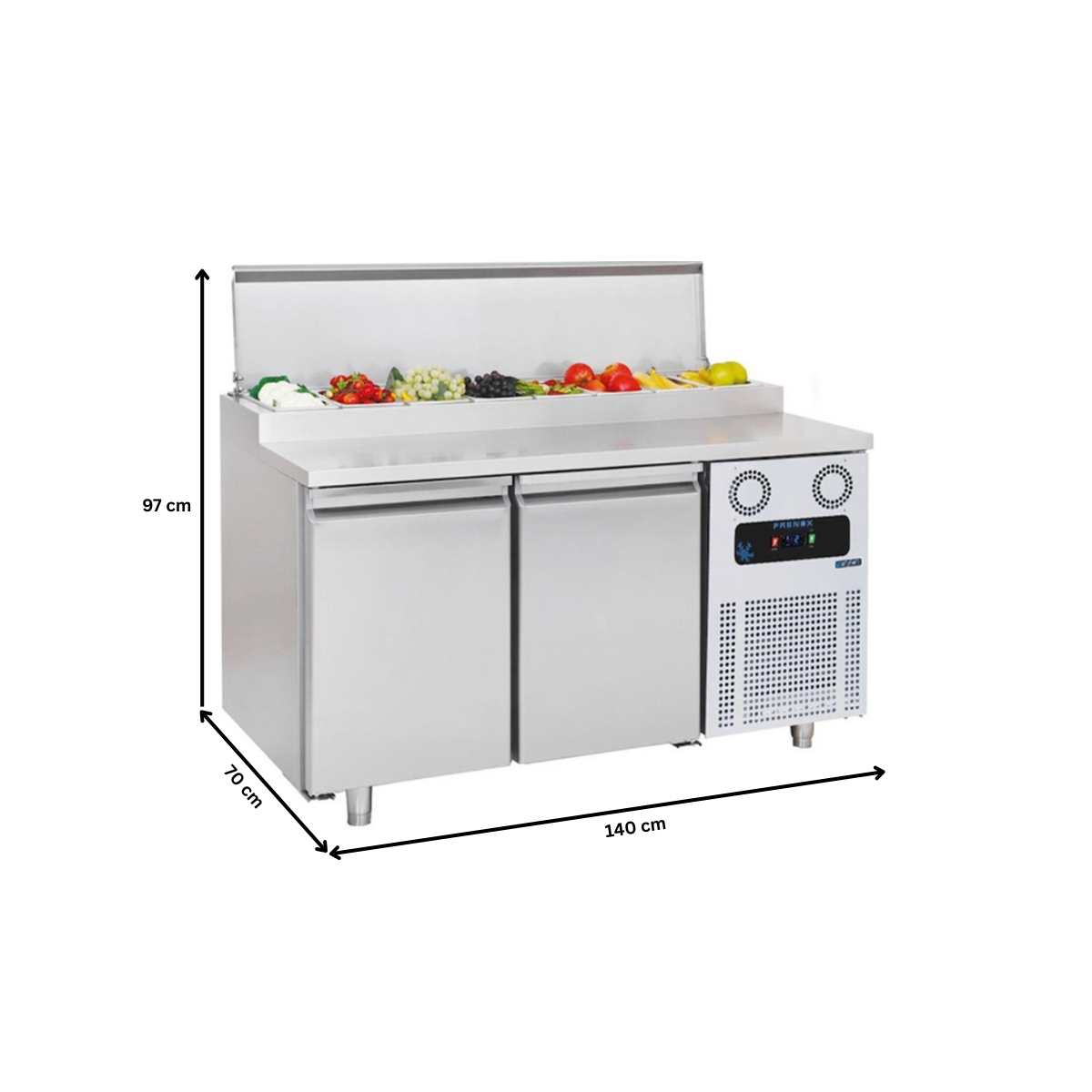 Masa rece preparare pizza FRENOX, profesionala, inox, 2 usi si 8 cuve, 140*70*97 cm - 6