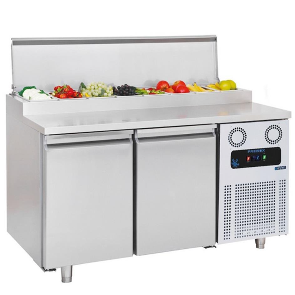 Masa rece preparare pizza FRENOX, profesionala, inox, 2 usi si 8 cuve, 140*70*97 cm - 0