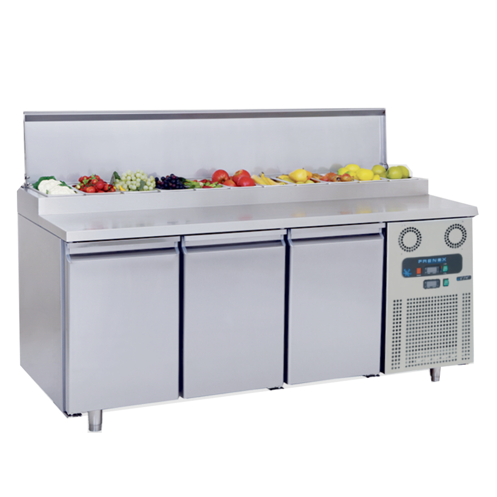Masa rece preparare pizza FRENOX, profesionala, inox, 3 usi si 11 cuve, 187*70*97 cm - 0