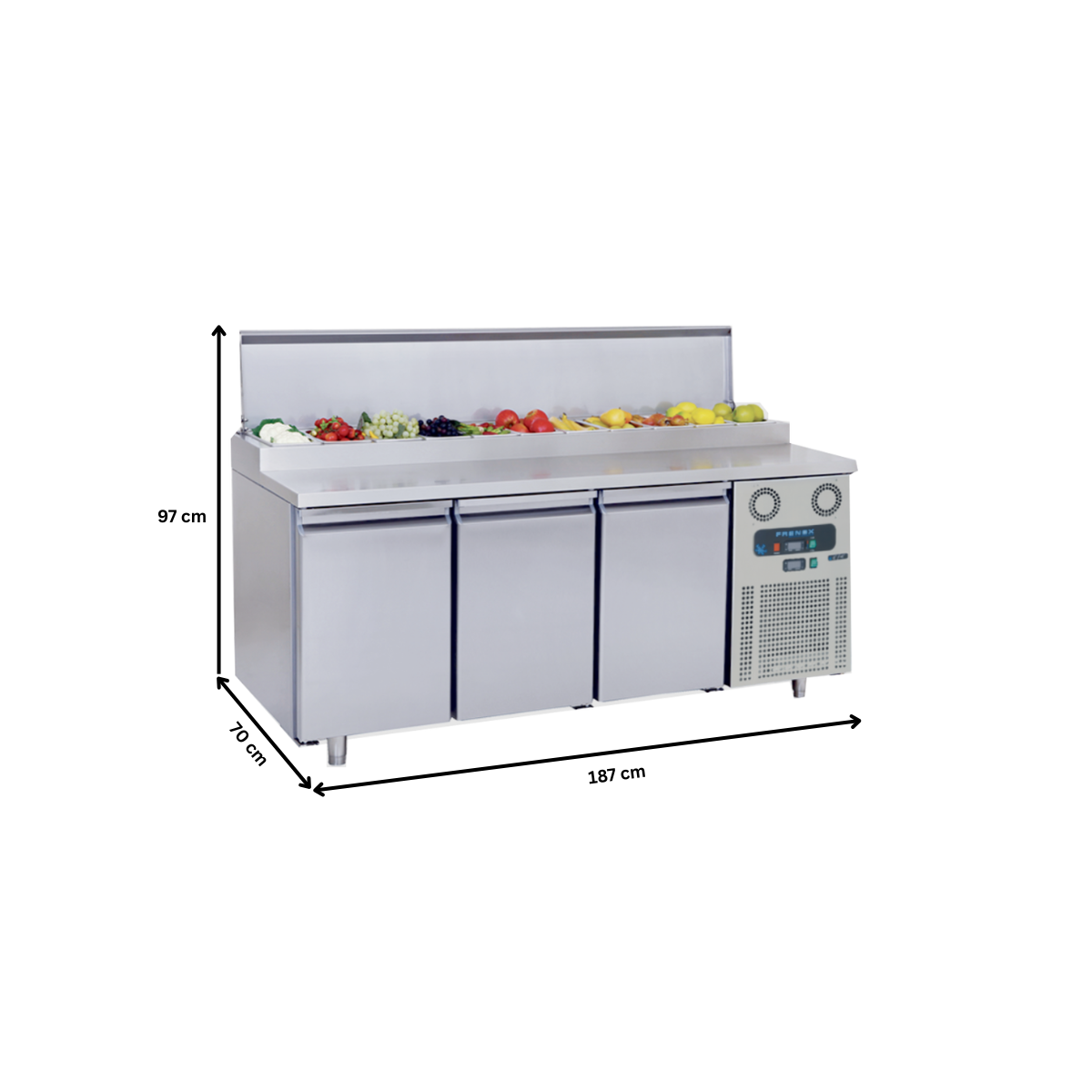 Masa rece preparare pizza FRENOX, profesionala, inox, 3 usi si 11 cuve, 187*70*97 cm - 5