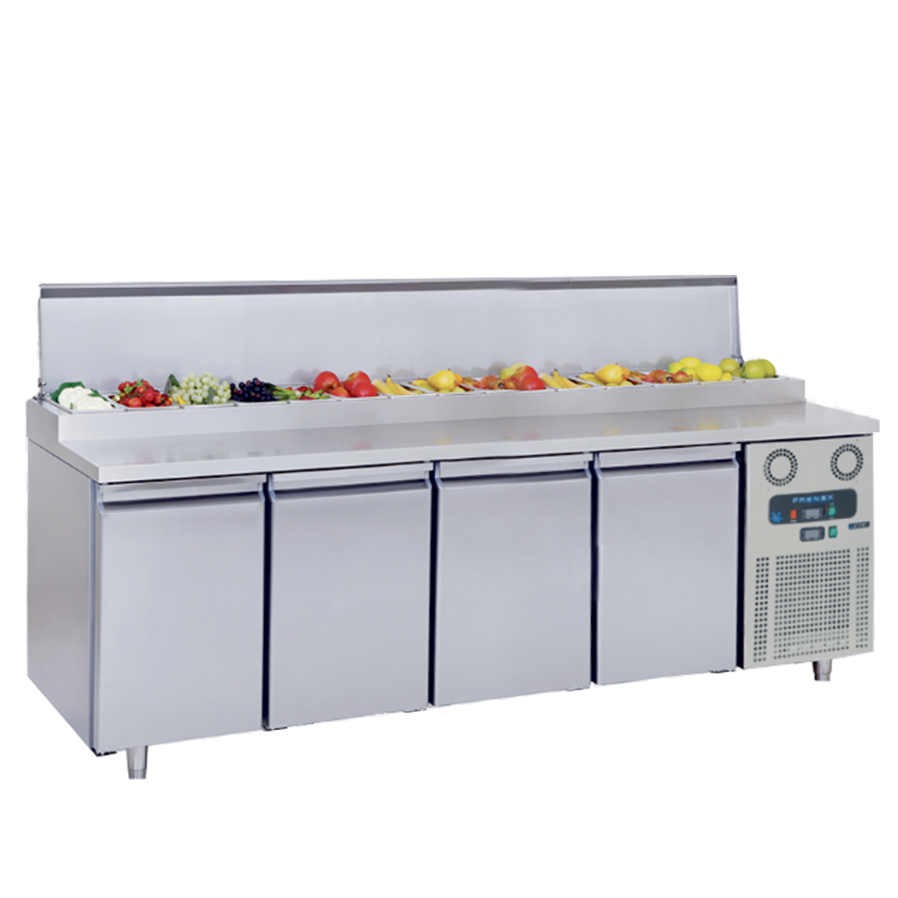 Masa rece preparare pizza FRENOX, profesionala, inox, 4 usi si 13 cuve, 233*70*97 cm - 0