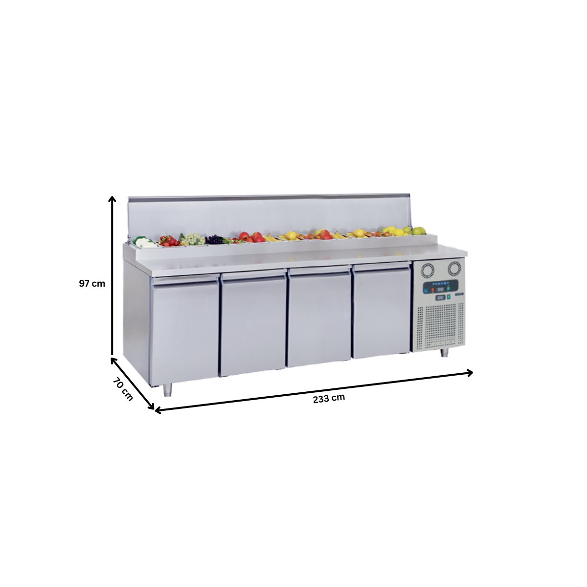 Masa rece preparare pizza FRENOX, profesionala, inox, 4 usi si 13 cuve, 233*70*97 cm - 5