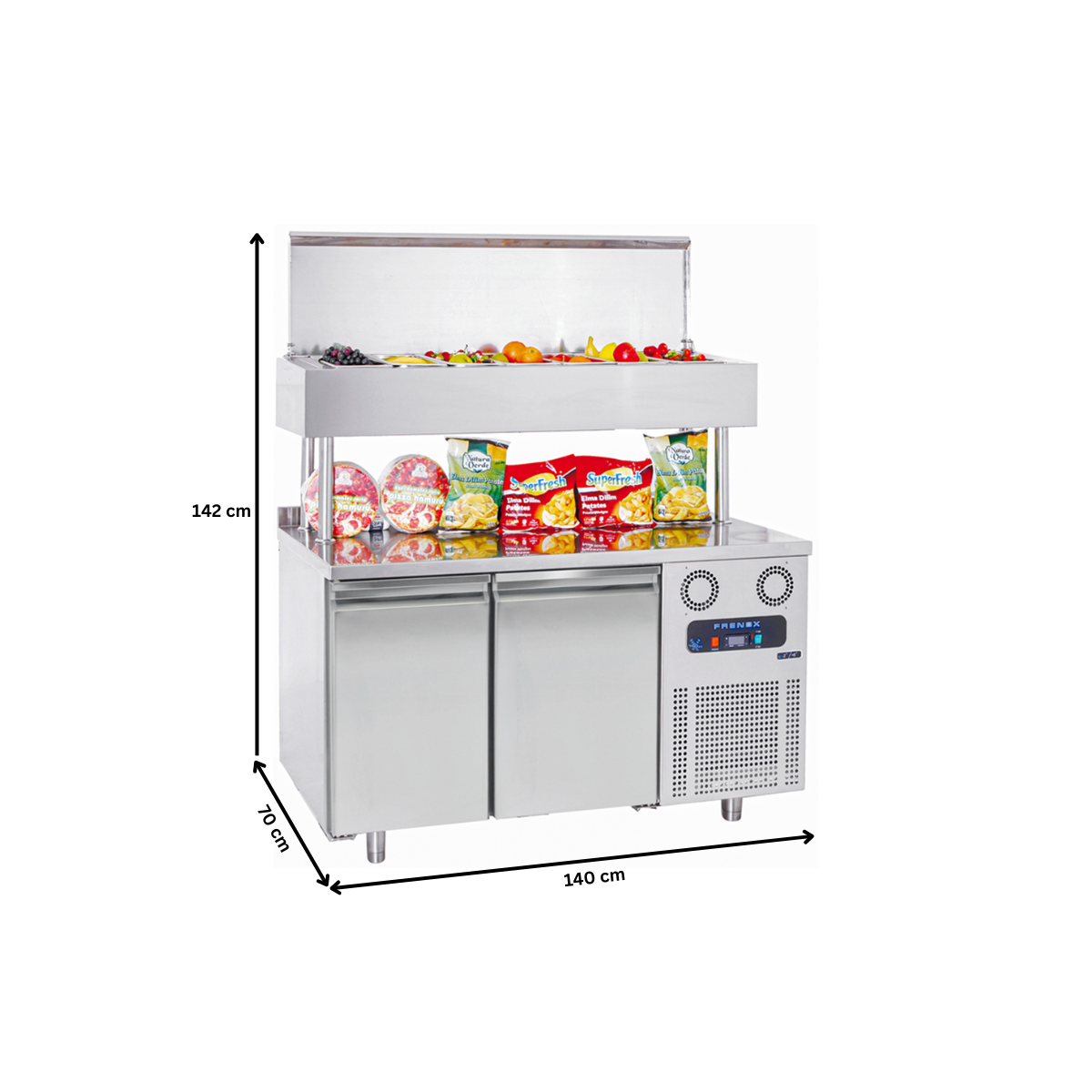 Masa rece preparare pizza FRENOX, profesionala, inox, 2 usi si 7 cuve, 140*70*142 cm - 6