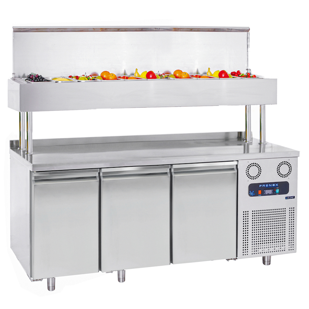 Masa rece preparare pizza FRENOX, profesionala, inox, 3 usi si 10 cuve, 187*70*142 cm - 0