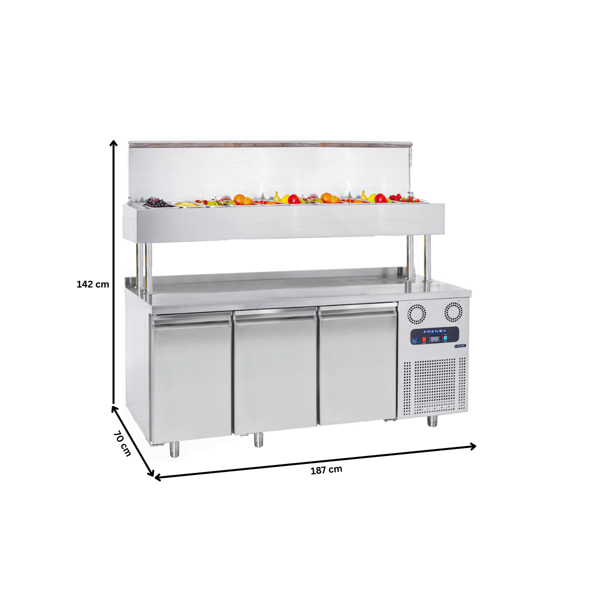 Masa rece preparare pizza FRENOX, profesionala, inox, 3 usi si 10 cuve, 187*70*142 cm - 6