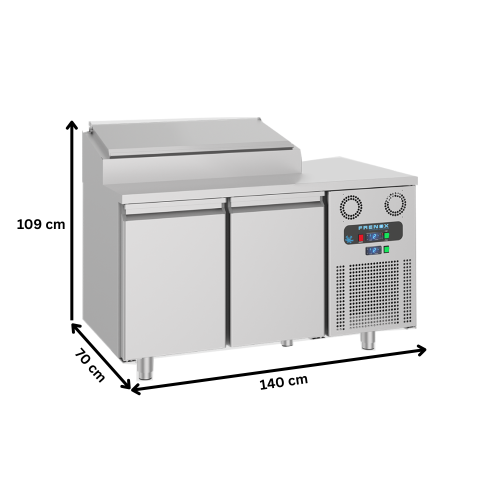 Masa rece preparare pizza FRENOX, profesionala, inox, 2 usi si 4 cuve, 140*70*109 cm - 4
