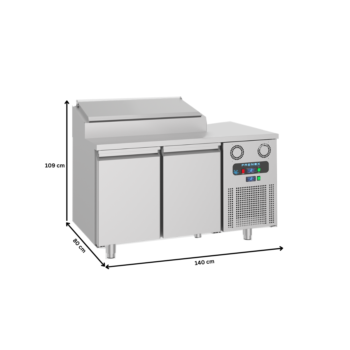 Masa rece preparare pizza FRENOX, profesionala, inox, 2 usi si 4 cuve, 140*80*109 cm - 4