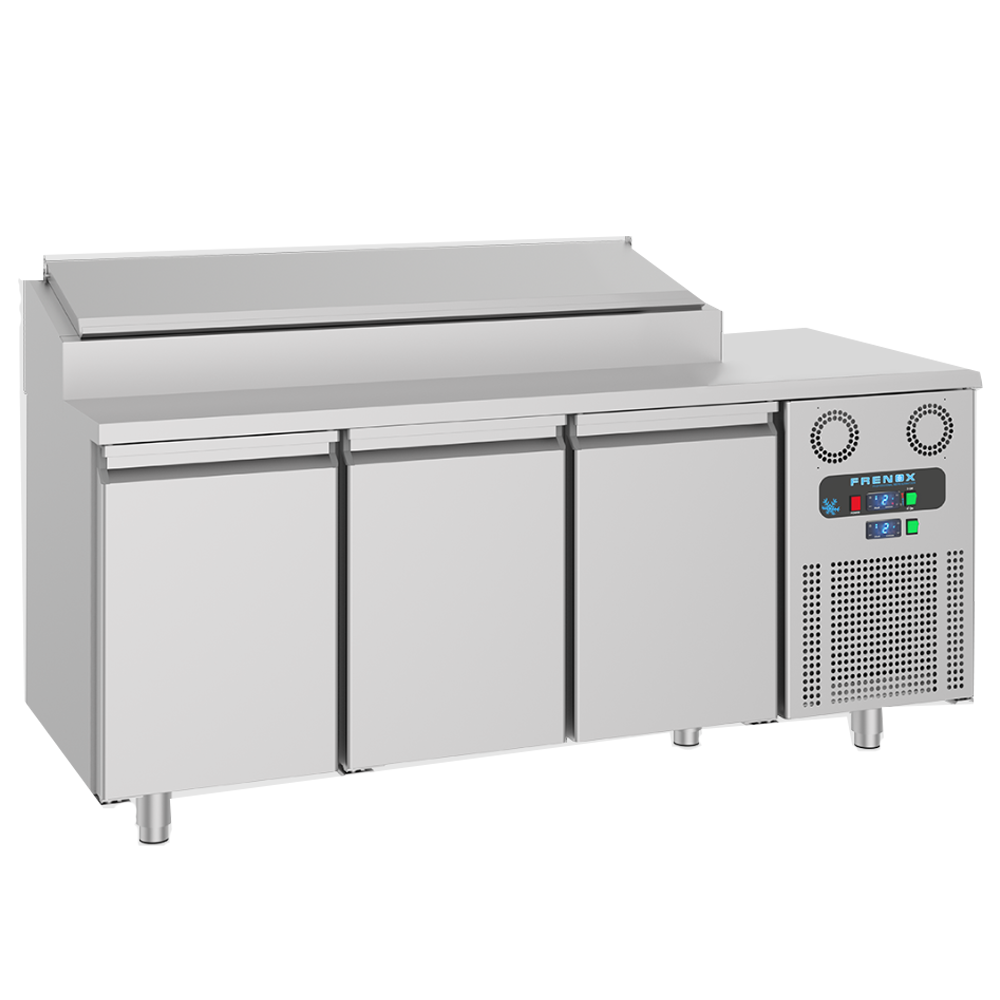 Masa rece preparare pizza FRENOX, profesionala, inox, 3 usi si 7 cuve, 187*80*109 cm - 0