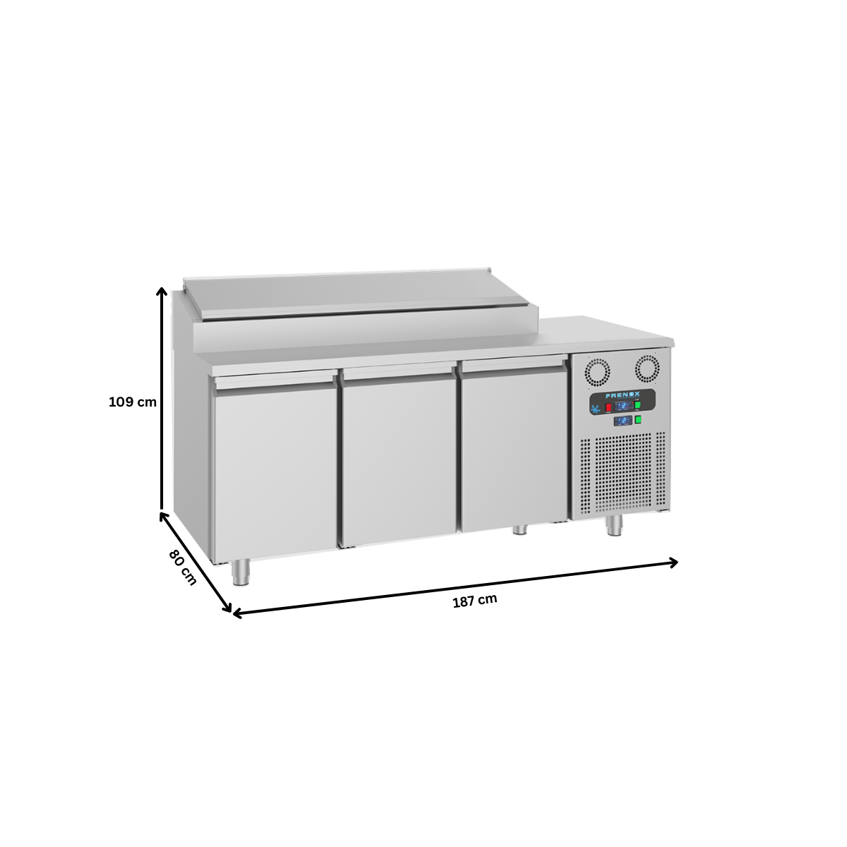 Masa rece preparare pizza FRENOX, profesionala, inox, 3 usi si 7 cuve, 187*80*109 cm - 4