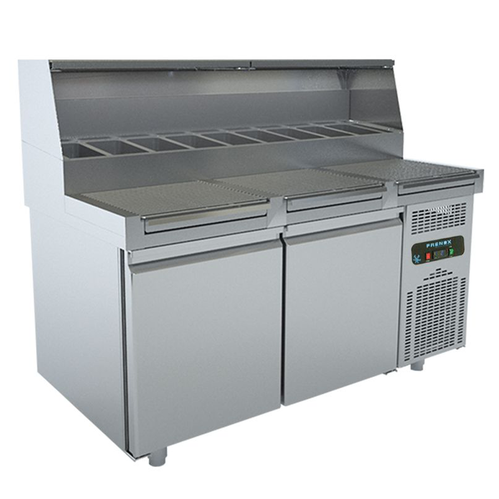 Masa rece preparare pizza FRENOX, profesionala, inox, 2 usi si 9 cuve, 460 lt, 166*83*136 cm - 0
