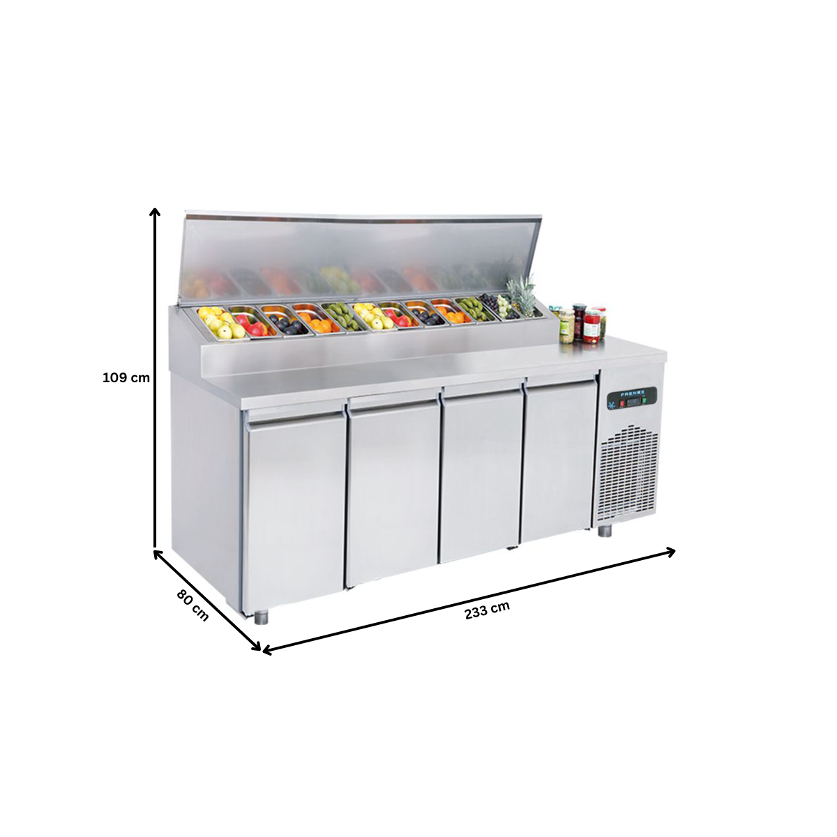 Masa rece preparare pizza FRENOX, profesionala, inox, 4 usi si 9 cuve, 233*80*109 cm - 5